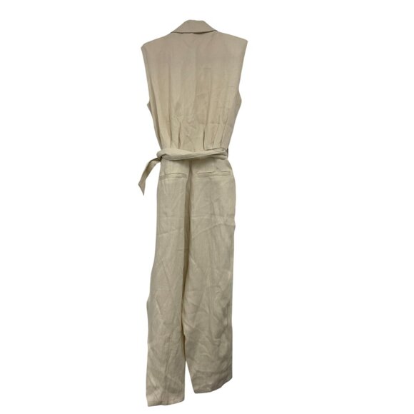 Zara Womens One Piece XS Jumpsuit Ivory Belted Collared Sleeveless 8741/227 NWT - Picture 3 of 11